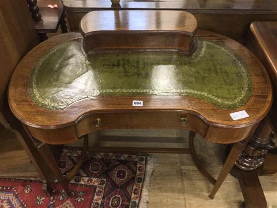 Edwardian inlaid mahogany kidney shape desk